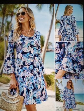Lilly Pulitzer Carlile Dress High Tide Holy Flockamolie Vacation Resort Womens S